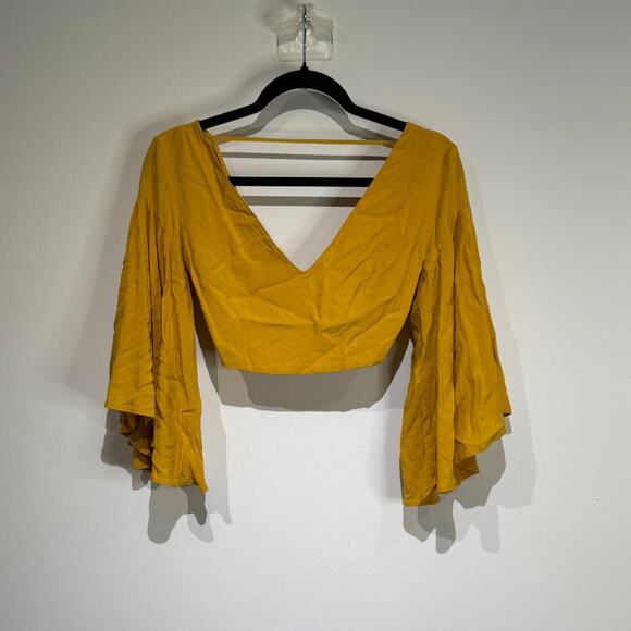 Yellow Crop Top with Flared Sleeves - Picture 5 of 8